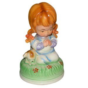 Vintage Fred Roberts Rotating Young Girl Figure  Praying With Dog Musical Works